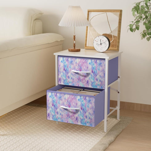 2 Stero Nightstand, Kids Dresser with Drawers, Steel Frame Bedside Furniture, Wood Top Fabric Night Stand, Colorful End