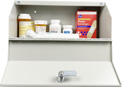 Medicine Lock Box for Safe Medication Storage, Lockable Medicine Cabinet, Child Proof Organizer, Locking Wall Mounted