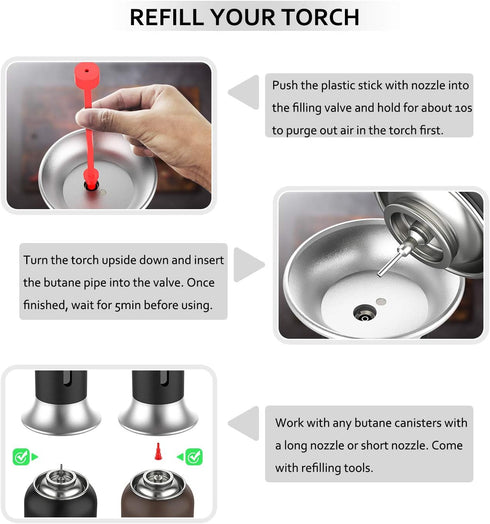 Kollea Butane Torch Lighter, Mini Kitchen Cooking Torch with Fuel Gauge & Continuous Flame Lock, Culinary Blow Torch