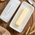 Countertop White Ceramic Butter Dish with Lid-Vintage Pearl Embossed Edge & Large Arc Handle-Keeps Butter Fresh on