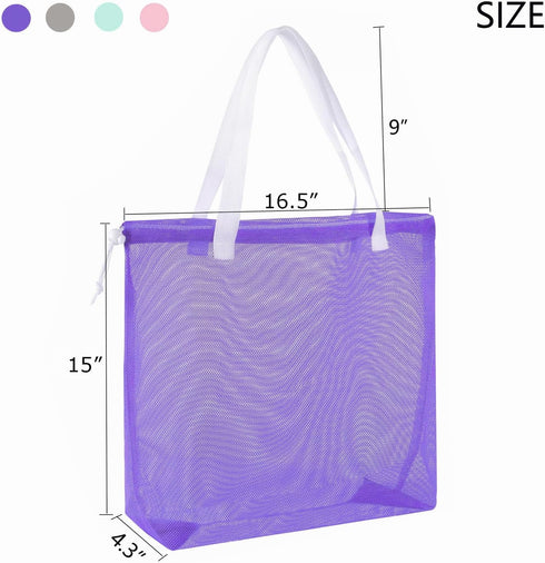 4-Pack Cute Mesh Beach Tote Bags with Drawstring