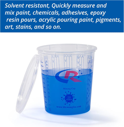 Paint Mixing Cup 20 Ounce, 12PCS Plastic Graduated Measuring Cups for Paint, Resin, Epoxy, Acrylic, Art