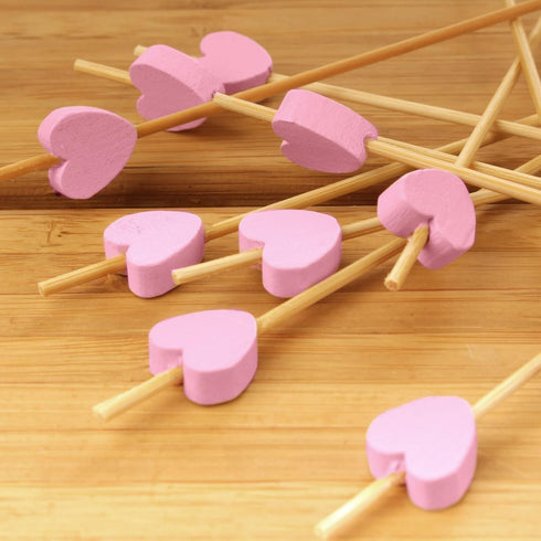 BambooMN 7.1 Inch Pink Heart Bamboo Food and Drink Pick Skewers – 100 Pieces for Catered Events