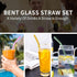 10 Pack Reusable Colorful Glass Straws, 8" Shatter-Resistant Bent Drinking Straws, Includes 2 Cleaning Brushes