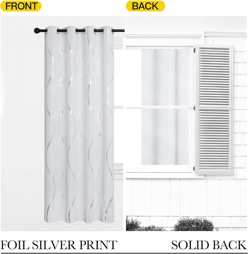 52 inches 90 inches, NICETOWN Room Darkening Curtain Panels for Living Room, by Greyish White, Home Fashion Decor Foil