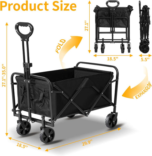 220 LBS Collapsible Folding Wagon Cart with Wheels, Capacity, Lightweight Portable Utility Cart with Flexible Handle