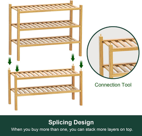 H&D home interchanges 2-Tier Closet,Entryway,Hallway,Bathroom,Living 2-Tier) Bamboo Shoe Rack Organizer-Stackable