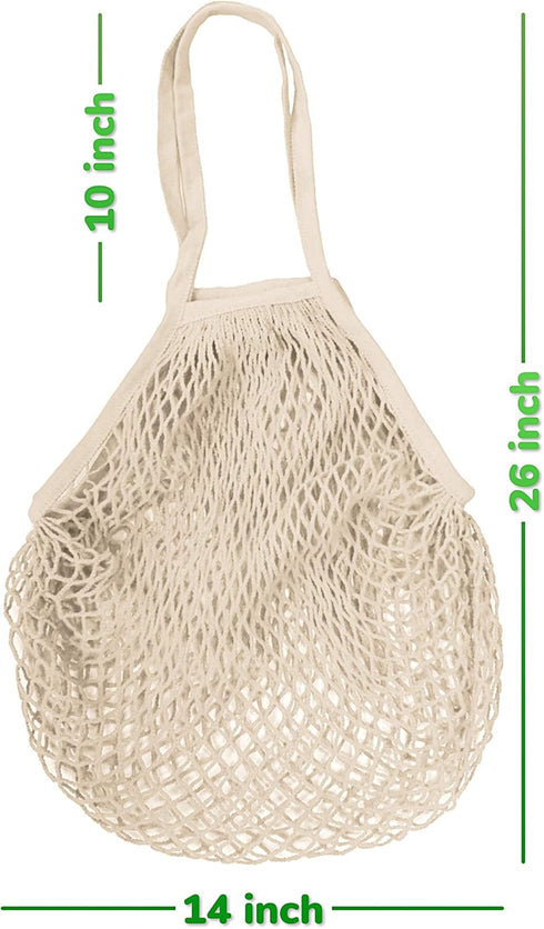 5 Pack Cotton String Shopping Bags, Reusable Washable Grocery Mesh Bags with Long Handle for Produce Storage