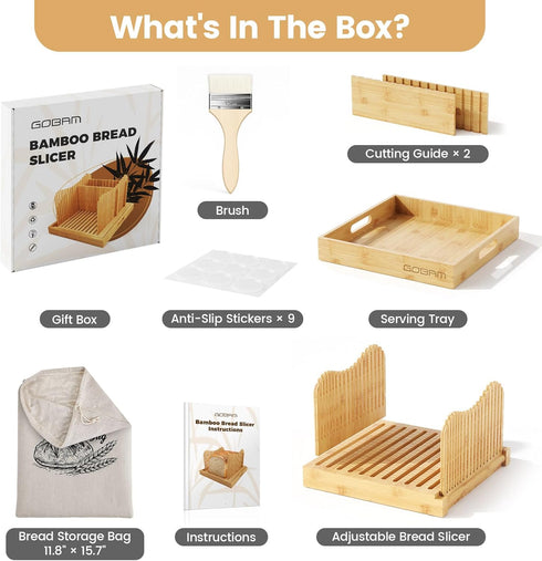 6.4H 10W, 3 Settings, Gobam Adjustable Bamboo Bread Slicer, Fits Bread up to & Extra-Large & Tall Design for Sourdough