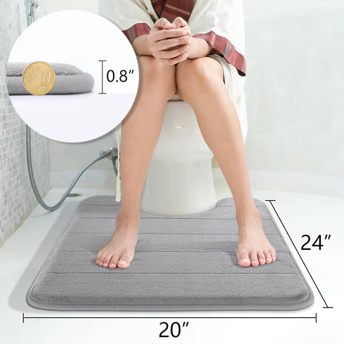 Yimobra Memory Foam Toilet Bath Mat - U-Shaped Commode Contour Rug, 24 X 20 Inches, Grey