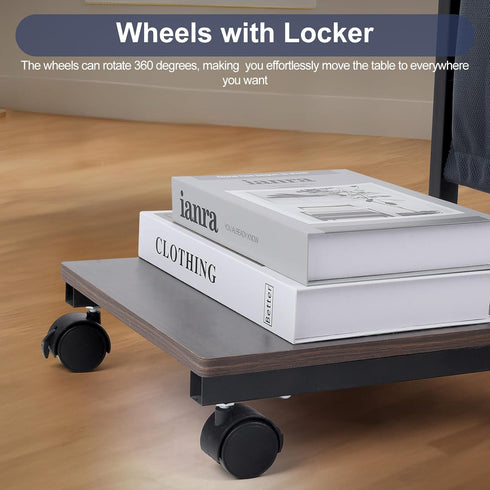 comfoyar C Shaped End Table with Wheels, Small Side Table for Couch with Storage Bag, Slide Under Sofa Side Table TV