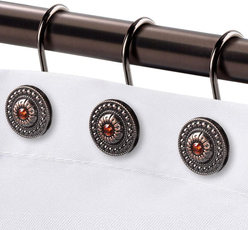 Decorative Bronze Shower Curtain Hooks, Rust Proof Rings for Bathroom, 12Pcs Shower Curtain Liner Hooks