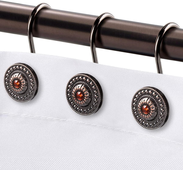 Decorative Bronze Shower Curtain Hooks, Rust Proof Rings for Bathroom, 12Pcs Shower Curtain Liner Hooks