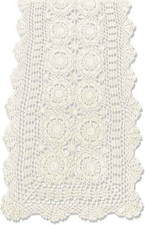 KEPSWET Cotton Handmade Crochet Lace Table Runner, Beige Rectangle, 14x72 inch for Coffee Table Decor