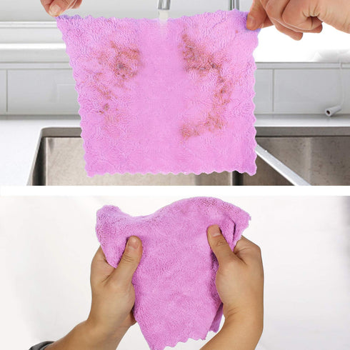 kimteny 12 Pack Premium Dish Towels, 10x10 in Super Absorbent Coral Velvet Nonstick Fast Drying (Purple-Grey)