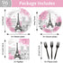Paris Eiffel Tower Plates and Napkins Parisian Party Paris European City Landscape Pink Dinnerware Disposable Paper Tableware Bundle For Baby Shower Birthday Paris Themed decor Party Supplies 24Guests