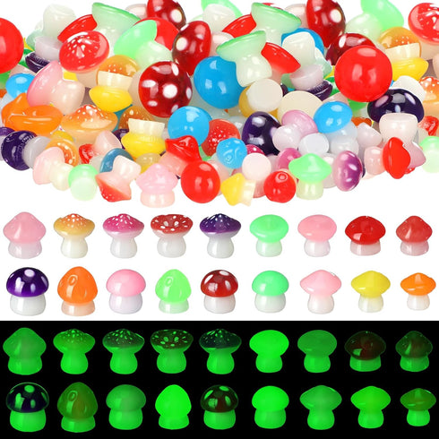 RoundFunny 126 Pcs Tiny Resin Mushrooms Glow in the Dark Mini Mushrooms for