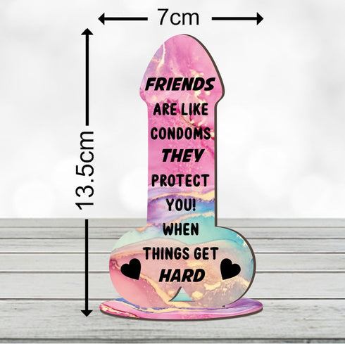 5.8in 2.8in) Friends Are Like Condoms (Multi-Coloured Marble Effect, Mdf Wood Small x - Birthday Gift for Female