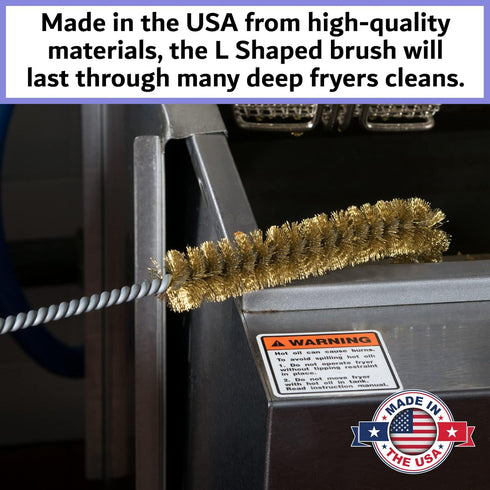 Commercial 750F B53C Deep Fryer Cleaning Brush L-Shaped High-Temp Kitchen Tool - Heavy Duty Brass Bristles - Heat