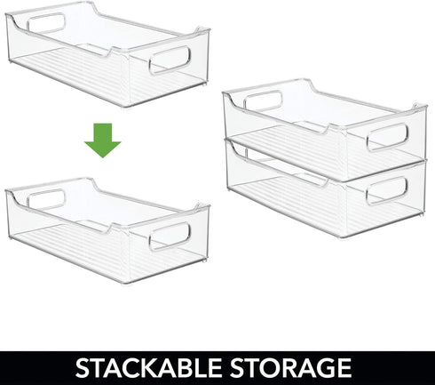 mDesign Wide Plastic Kitchen Storage Container Bins with Handles -Organization in Pantry, Cabinet, Refrigerator