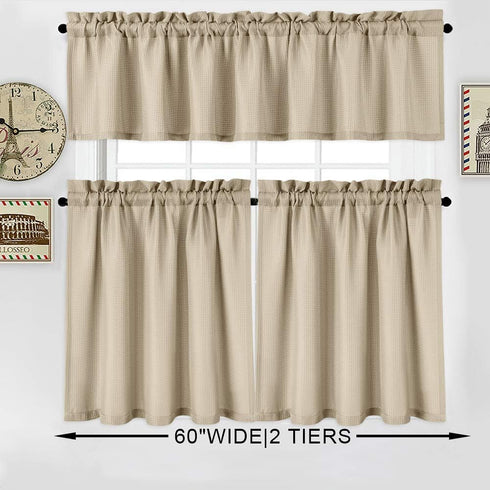 Tier Curtains, Waffle Woven Textured Short Curtains for Bathroom, Waterproof Window Covering, 30" x 36", Plaza Taupe,