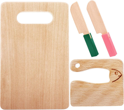 4 Pcs Wooden Kids Knives Cooking Utensils for Kitchen Cooking Children's Safe Knives Kids Cute Kitchen Tools with Rectangle Cutting Board for Cooking Kitchen Veggies Lettuce Fruits Salad Cake by VAIPI