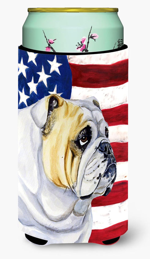 Caroline's Treasures LH9018TBC USA American Flag with English Bulldog Tall Boy Hugger Can Cooler Sleeve, Insulated