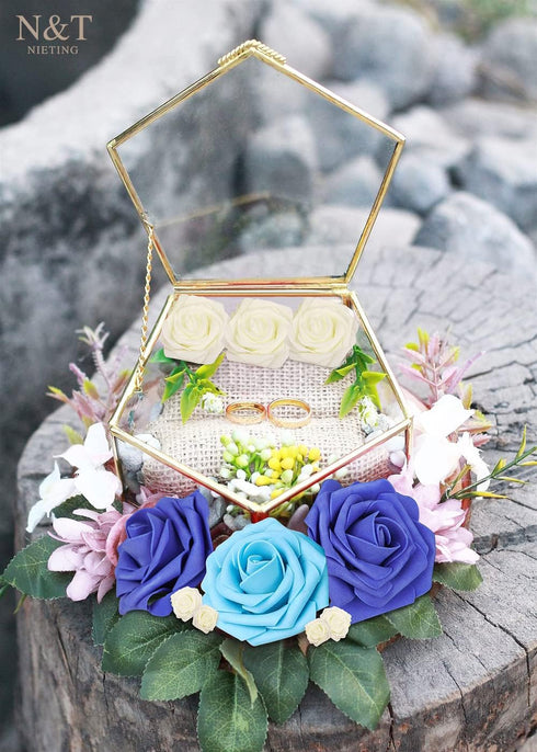 N&T NIETING Blue Roses Artificial Flowers, 25pcs Fake Flowers for DIY Wedding, Bridal Bouquets, Home Decoration