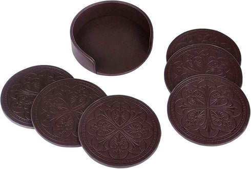 Set 6 Drink Coasters,PU Leather Bar Beer Beverage Coaster for Drinks of with Holder Coasters for Wooden Table Coffee