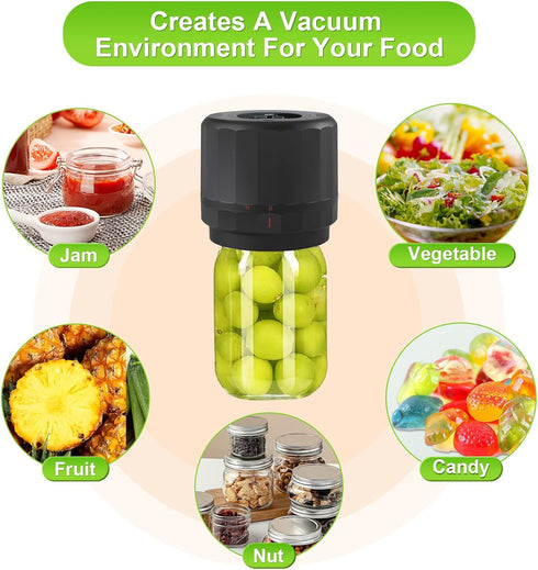 Electric Mason Jar Vacuum Sealer Kit with Wide Regular Mouth Mason Lids for Food Storage - Black