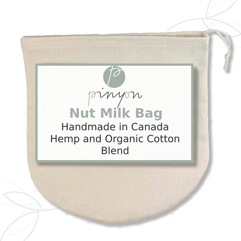 Pinyon Products Organic Reusable Nut Milk Bag for straining almonds, cashews, oats, rice, hemp