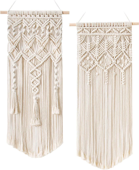 Mkono 2 Pcs Macrame Woven Wall Hanging Boho Chic Geometric Art Decor