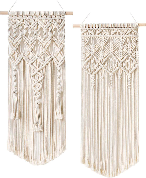 Mkono 2 Pcs Macrame Woven Wall Hanging Boho Chic Geometric Art Decor