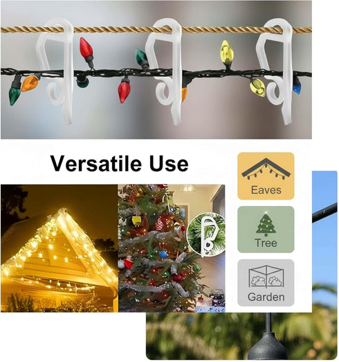 Kihanyoh (120, Christmas Light Clips, White Gutter Hooks Outside String Lights Clips Weatherproof Outdoor Seasonal
