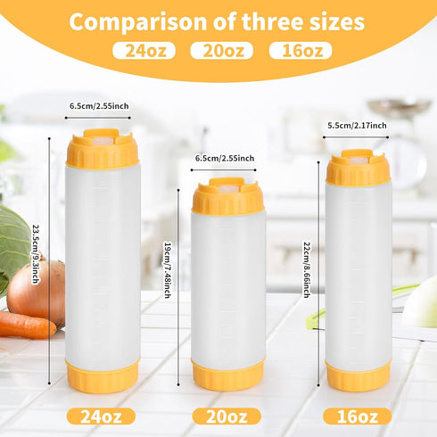 GouZaak 3pcs 24oz Inverted Condiment Squeeze Bottles, Leak-proof Refillable Sauce Container for All Types Liquid