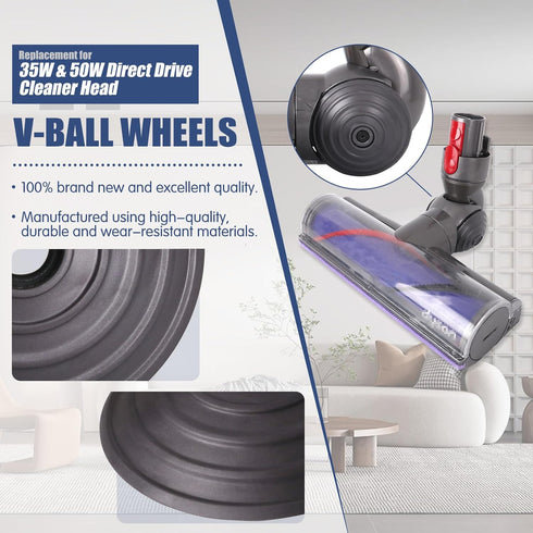 Ball Wheel and Soleplate Wheel Replacement for Dyson 35W 50W V6 V7 V8 V10 V11 V12 DC58 DC59 DC62 DC74 Vacuum Cleaner Direct Drive Cleaner Head Wheels Replacement Parts by WYWY.Wide