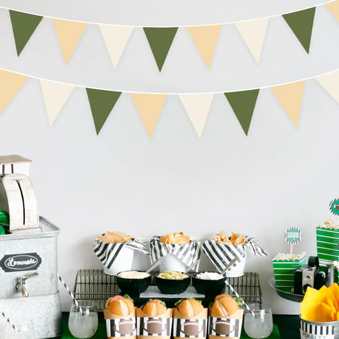 32Ft Sage Green Party Decorations - Olive Green Tan Brown Cream Triangle Flag Fabric Banner for Birthday Wedding Decor