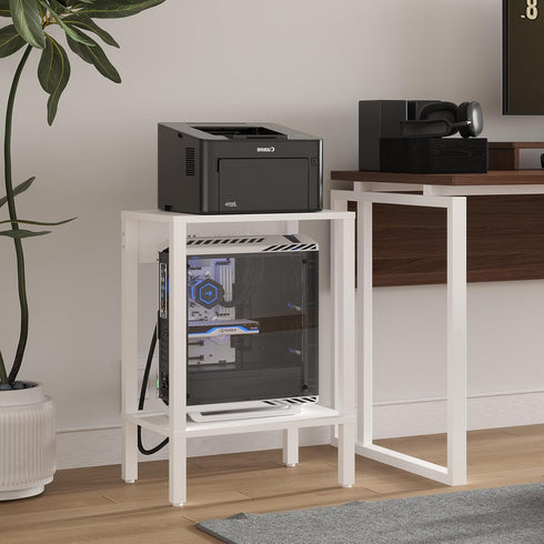 MMEOLUOOK 2-Tier MLBZ14WE End Table with Charging Station, Nightstand with Storage Shelf,Modern Side Table,Bedside