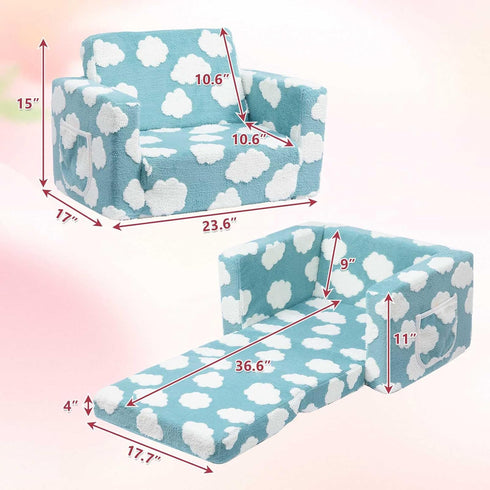 2-in-1 ALIMORDEN Kids Flip Out Ultra-Soft Snuggle Foam Filled Chair, Blue