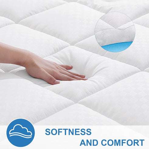 OLANLY Queen Quilted Fitted Mattress Pad, Cooling Soft Mattress Topper, Machine Washable Cover, 60x80 inch, White