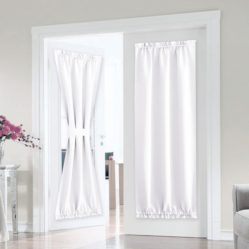 PONY DANCE Glass Door Curtain - Window Treatments Panels Solid Energy Efficient Rod Pocket for Metal French Patio Door Panel with Tieback, 34 x 72 inches, Pure White, 1 Piece by PONY DANCE
