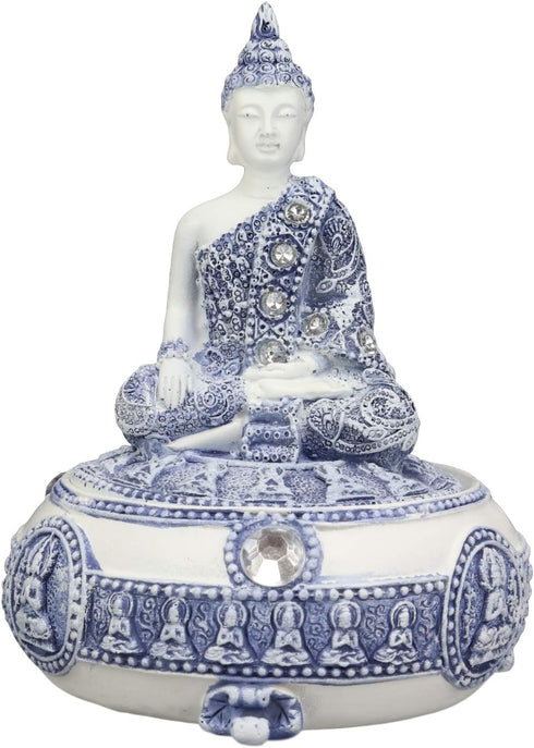 Ebros Gift Bhumisparsha Mudra Buddha Amitabha Terracotta Jewelry Box Figurine, 5.25" Diameter
