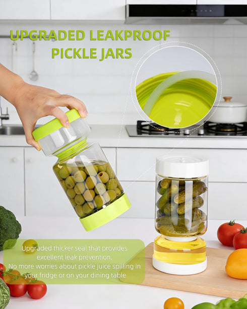 37 oz 2 Pack ZENS Pickle Jar with Strainer Flip, Hourglass Pickle Juice Separator Container, Airtight Leakproof Lid