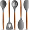 Zulay Kitchen Utensils Set, 5 Piece Non-Stick Silicone Cooking Utensils with Acacia Wood Handles, Gray