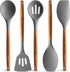 Zulay Kitchen Utensils Set, 5 Piece Non-Stick Silicone Cooking Utensils with Acacia Wood Handles, Gray