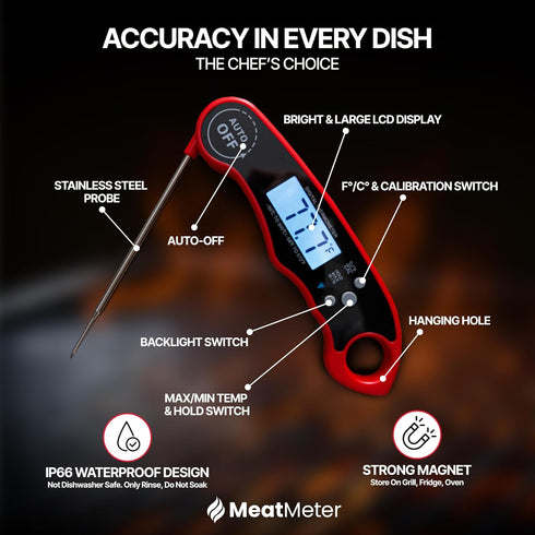 Digital Meat Thermometer for Grill/Cooking, Fast Instant Read Waterproof Probe with Backlight for Kitchen, BBQ