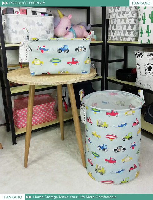 FANKANG Canvas Storage Basket, Foldable Nursery Hamper with Waterproof PE Coating, Large Baskets for Kids, Office,