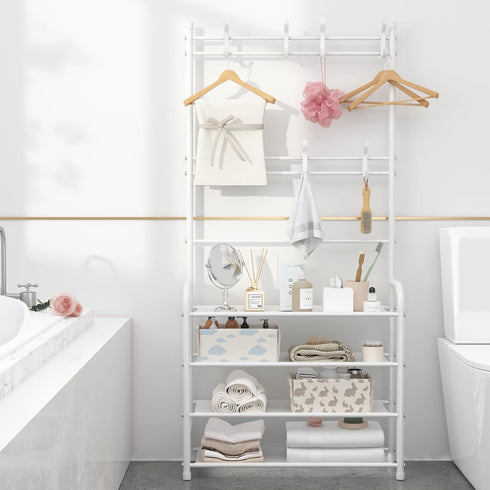4-Tier UDEAR Entryway Coat Rack,Hall Tree Storage Shelf,Easy Assembly,with Shelf for Storage Shoes,Clothes,White