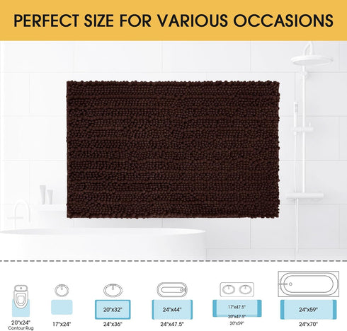 ACCUMTEK Luxury Brown Bathroom Rug Mat, 36"x24", Ultra Soft Thick Absorbent Non Slip Chenille Mat for Bathroom
