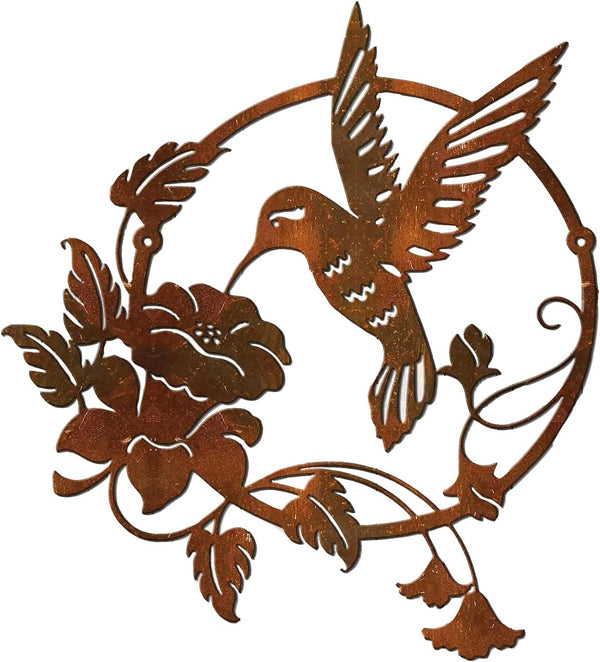Zoihet Round Metal Bird Wall Art Decor - Hummingbird Silhouette for Your Patio, Garden, and Fence Art Decor (Brown)